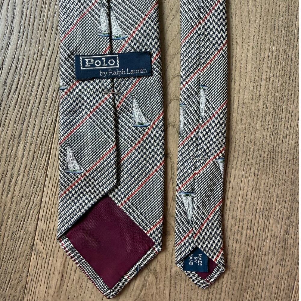Polo Ralph Lauren Vintage Silk Tie Prince of Wales Plaid Nautical Theme